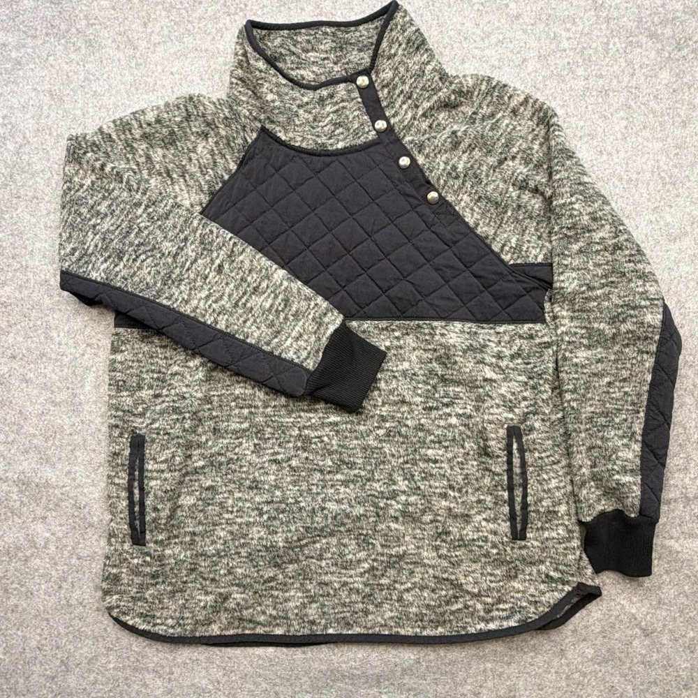 Abercrombie & Fitch Women's Pullover Gray X-Large Fleece Quilted Snap Mock Neck
